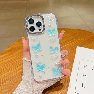 Custodia Protettiva per Fotocamera con Design 3D a Farfalla, Glitter Lucido, Strass e Perle per Samsung <span class=keywords><strong>Galaxy</strong></span> <span class=keywords><strong>A70</strong></span>, <span class=keywords><strong>Cover</strong></span> per Ragazze - Product Image 1