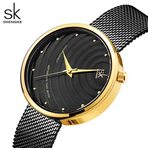 Shengke relógio feminino de designer k0138l, relógio especial de interesse preto para mulheres 2021 chique para senhoras
