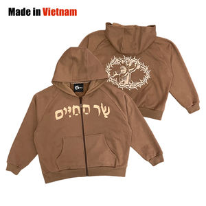 Sweat à capuche rétro streetwear personnalisé avec fermeture éclair, broderie et patch par sublimation, coupe-vent, décontracté, pour le sport - Product Image 1