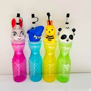 Vaso de Plástico Desechable de Liberación Rápida para Bebidas de Mascotas con Pajita, Diseño de Dibujos Animados de Animales y Dinosaurios de Acero Inoxidable con Diamantes - Product Image 5