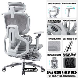 Chaise de bureau ergonomique Yazhi avec fonctions de ventilation, de chauffage et de massage, inclinable, pour jeux informatiques, pour un confort exécutif - Product Image 6