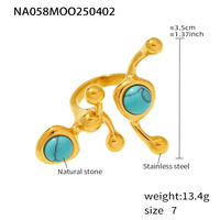 Dernière bague en acier inoxydable plaqué or 18 carats boule ramifiée exagérée incrustée de perles de coquille de pierre naturelle pour les femmes pour la fête