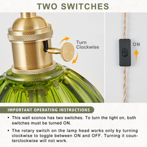 Rustic <b>Wall</b> Lamp Green Glass Shade E27 Bronze Body LED <b>Light</b> For Bedroom Living Room Corridor - Product Image 4