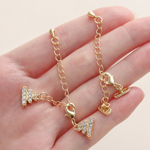 Triangular Extension Chain Pendant With Zircon <b>Copper</b> Plated For <b>Bracelet</b> Making DIY Jewelry Accessories - Product Image 3