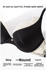 Sujetador de encaje sexy para <span class=keywords><strong>mujer</strong></span>, negro, transpirable, antideslizante, sin aros, con tirantes ajustables, copa 3/4, tejido, para pecho pequeño y fino, ideal para el verano y uso diario. - Product Image 2