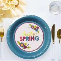Assiette en papier jetable de 9 pouces, imprimée de motifs floraux, de qualité alimentaire, écologique, contemporaine et imperméable, idéale pour les mariages et les fêtes de printemps