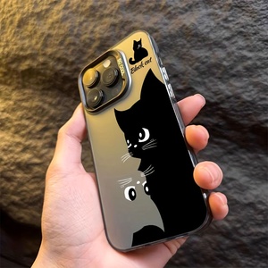 Custodia per cellulare con gatto nero simpatico per <span class=keywords><strong>iPhone</strong></span> 15 17 13 18 Pro Max, cover antiurto colorata argento - Product Image 4