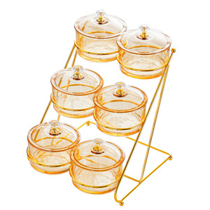 Ensemble de plats à collation en verre à plusieurs niveaux avec couvercles, design géométrique, multifonctionnel pour la maison, le salon, la table basse, plateau à fruits - Product Image 4