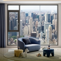 Fenêtre à battant à large vue pour chambre, cuisine, balcon et villa, avec cadre en aluminium, double vitrage trempé et moustiquaire en acier inoxydable insonorisée