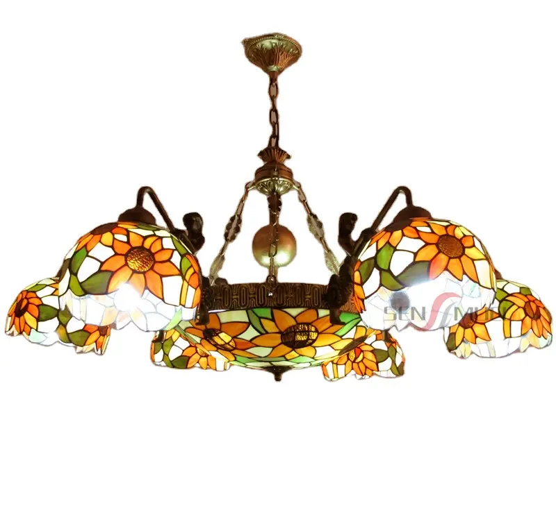 European Vintage Stained Glass Tiffany Style Branch Type Combination Chandelier Pendant Lamp Wholesale Customization