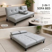 Modernes Luxus-Schlafsofa Graues Leder Mehrere Positionen Getränkehalter 2-in-1 Platzsparende Wohnmöbel