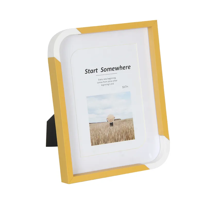 Wholesale High Quality 5x7inch American Style Photo Frame Yellow Wooden White Mat with Stainless Steel A1 A5 Sizes Available