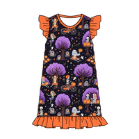 Robe de nuit en bambou et élasthanne certifiée CPC et CPSIA, tenue de pyjama pour petite fille avec manches volantées pour Halloween