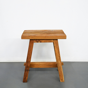 Taburete Antiguo de Teca con Textura Natural Envejecida, Madera Reciclada Hecha a Mano con Unión de Espiga Cruzada para Decoración del Hogar - Product Image 6