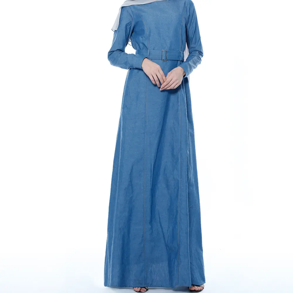 S-XXL müslüman yeni avrupa ve amerikan Denim elbise müslüman kadın elbise dantel ince uzun kollu elbise müslüman elbise kadınlar Abaya