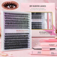 Kit de cils individuels en grappe DIY avec logo personnalisé, 0.07, 12 rangées, étanche, avec pince à épiler et colle, vente en gros
