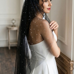 Voile de fête YouLaPan M127, longueur courte jusqu'aux doigts, strass de haute qualité, look élégant <span class=keywords><strong>avec</strong></span> peigne à <span class=keywords><strong>cheveux</strong></span> en métal pour mariées et femmes - Product Image 5