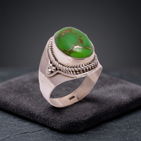 Bague pour homme en argent sterling 925 avec pierre turquoise verte naturelle, style vintage, sertissage clos, bijoux en pierres précieuses