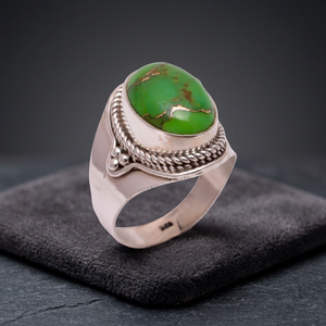 925 Sterling Silver Men's <b>Ring</b> With Natural Green copper <b>Turquoise</b> Stone Vintage Style Bezel Setting Gemstone Jewelry - Product Image 2