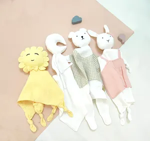 Ready To Ship Cute Bunny Baby Bibs Newborn Muslin Saliva Towel Teether Toys Infant Comfort Sleeping Appease Towel Soft