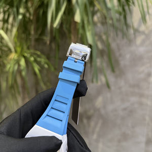 Montre mécanique automatique de haute qualité pour homme, mouvement à visibilité directe, bracelet en caoutchouc bleu - Product Image 6