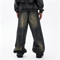 Nouveau jean en denim délavé noir et gris, coupe ample et droite, style vintage, pour homme, tendance américaine, avec design à trous factices, tissu de haute qualité
