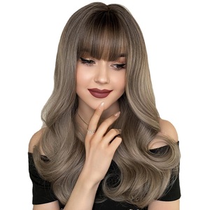 Perruque femme 22 pouces, cheveux bouclés, franges Qi, gris riz, teinture chimique, en fibre synthétique - Product Image 5
