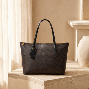 Bolso Tote <span class=keywords><strong>de</strong></span> Lona Marrón con Acabado <span class=keywords><strong>de</strong></span> <span class=keywords><strong>Lujo</strong></span>, Diseño Inspirado en Diseñadores, con Cierre Superior y Asa para el Hombro, para Mujer, con Logotipo Personalizado, Venta al Por Mayor OEM - Product Image 3