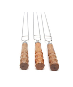 BBQ Phụ Kiện Dĩa Thịt Nướng Công Cụ Thép Không Gỉ BBQ Xiên Nướng Nĩa 11 Pcs Thịt Xiên Set Với Tay Cầm Bằng Gỗ - Product Image 6