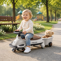 Voiture à bascule musicale pour tout-petits, roues LED silencieuses, rotation à 360 degrés, remorque arrière détachable, en peluche et plastique PP, quatre roues