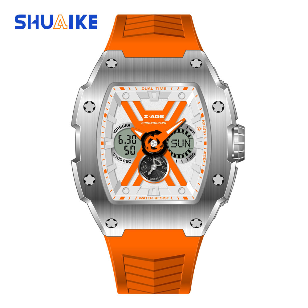 Men's High Quality Luxury Square Analog Quartz Digital Watch 50M Waterproof  Silicone Strap Stainless Steel Case TSAR Watch