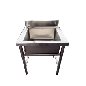 อ่างล้างจานสแตนเลสสำหรับงานจัดเลี้ยงเชิงพาณิชย์ ขนาด 60*60*90 ซม. แบบอ่างเดี่ยว ผิวขัดเงา เคลือบสีฝุ่นเกรดอาหาร พร้อมร่องระบายน้ำ - Product Image 1