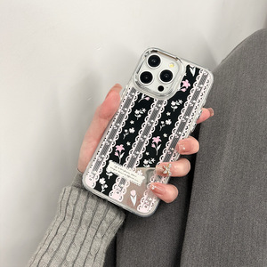 Étui de téléphone créatif avec miroir et dentelle florale, compatible avec <span class=keywords><strong>iPhone</strong></span> 17 16 15 14 13 <span class=keywords><strong>12</strong></span>, étui de protection pratique avec miroir de maquillage - Product Image 1