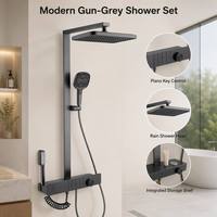 En gros Ensemble de douche gris pour appartement et hôtel, Robinet thermostatique, Jet pluie doux et fonction pause, Ensemble complet pour salle de bain avec commande à touches piano
