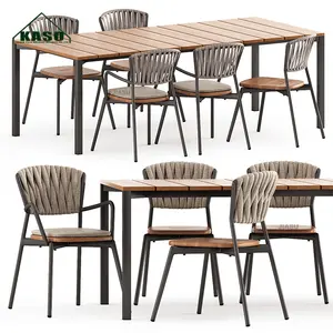 เก้าอี้หวายชุดสวนและเก้าอี้โต๊ะหินอ่อนสีขาวอลูมิเนียมไม้สักรับประทานอาหารกลางแจ้งโต๊ะอาหารค่ำ