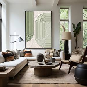 Cuadro Decorativo Personalizado en Lienzo, Estilo Minimalista Wabi Sabi, Textura Hecha a Mano, Enmarcado, Pintura al Óleo con Textura de Yeso Verde Puro para Interiores - Product Image 5