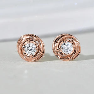 Orecchini a lobo da donna in oro rosa con diamanti taglio brillante rotondo colore G naturali, gioielli minimalisti per tutti i giorni - Product Image 1