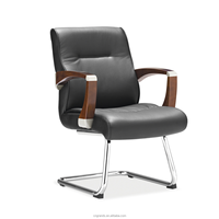 Chaise d'Invité Classique en Bois Massif avec Coussin en Cuir Noir Durable, Chaises de Bureau Robustes pour Visiteurs, Chaises de Bureau en Bois