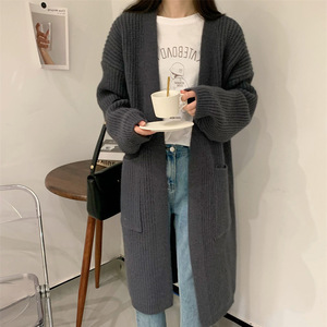 Autumn <b>Women's</b> <b>Thick</b> Knitted Sweater <b>Cardigan</b> OEM Factory Long-sleeved Loose Large Size Casual Long Basic Sweater R942 - Product Image 3