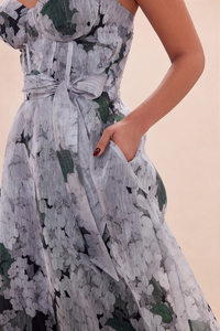 فستان ماكسي صيفي مخصص بتصميم أنيق، من الشيفون بنقشة متدرجة وطباعة رقمية، بخصر ضيق ورقبة رسن وقصة غير منتظمة - Product Image 4