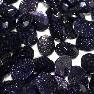 Starry sky blue sand stone faceted oval beads,flat back loose beads 12x16mm