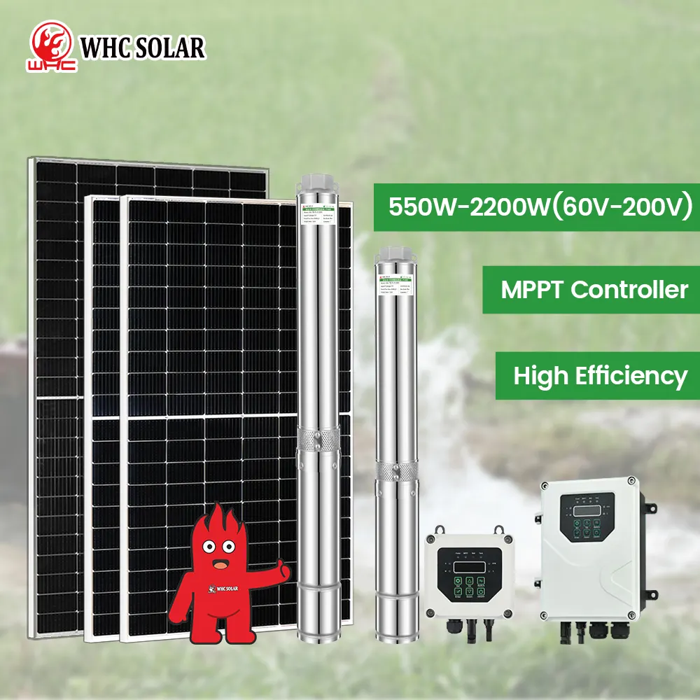 WHC SOLAR Système solaire Pompe solaire à onduleur Pompe à eau solaire CC 2HP Puits profond Pompe à eau solaire submersible