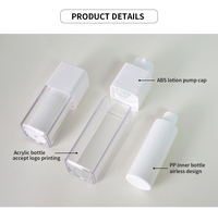 Bouteille carrée ronde en plastique acrylique, lotion pe, 15ml, 30ml, 50ml, flacon pompe sans air, ensemble de pots de crème pour le visage