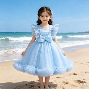 Vestido de Tul con Mangas <span class=keywords><strong>para</strong></span> Niñas, Vestido de Bautizo con Lazo en la Cintura, Traje de <span class=keywords><strong>Primera</strong></span> Comunión <span class=keywords><strong>para</strong></span> Bebés, Vestido de Princesa <span class=keywords><strong>para</strong></span> Niñas, Vestido de Dama de Honor <span class=keywords><strong>para</strong></span> Bodas - Product Image 5