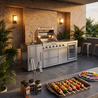 Barbecue d'extérieur avec brûleurs latéraux, adapté au gaz et au charbon de bois, doté d'un design rotatif et d'une hauteur réglable
