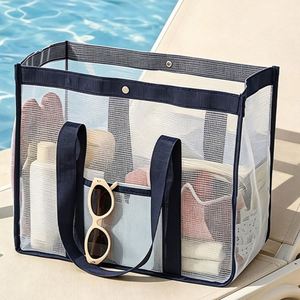 Sac de plage en maille avec fermeture à fermoirs, sac de rangement portable, respirant, séchage rapide, organisateur pour la plage, la piscine, les voyages, grande capacité - Product Image 1