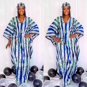 Abito Abaya stampato Boubou 2024 africano abito lungo con scollo a V musulmano - Product Image 4