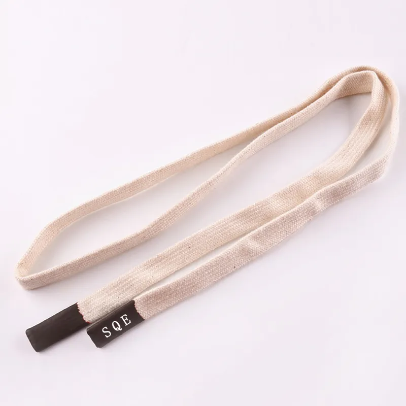 High quality flat drawstring dipping plastic tips cotton drawcord with customize logo for garment hoodie bag shoelace