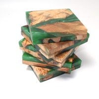 Sous-verres isolants carrés en bois et résine rustiques faits à la main - Diamètre 10 cm, épaisseur 10 mm - Décoration de table et accessoire de bar