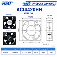 Ventilador Axial Original Alemán EC ACI4420HH 230V AC 120x120x38mm 3300RPM 175m3/h con Rodamiento de Bolas para Refrigeración Industrial y Electrónica